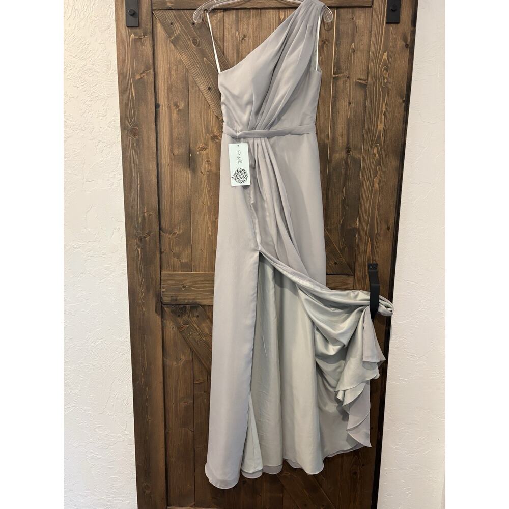Purbelle One Shoulder Chiffon Bridesmaid Dress Storm Grey Size 2 XXS Maxi